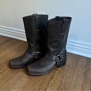Frye Dark Brown Leather Harness Boots